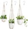 3-Pack Macramé Plant Hangers – Ivory Indoor Hanging Planter Holders with Beads, No-Tassel Design, Medium Size Set (35" / 29" / 23") for Flower Pots